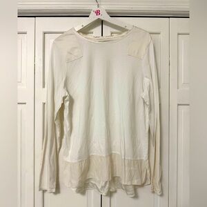 Sundance Women's Satin Silk Patchwork Long Sleeve Cotton Blend Top White XL